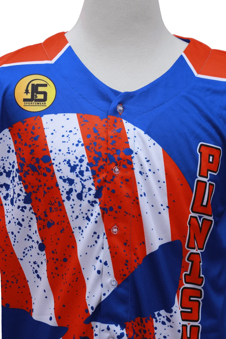 Baseball Full Button Round-Neck Short Sleeves Jersey